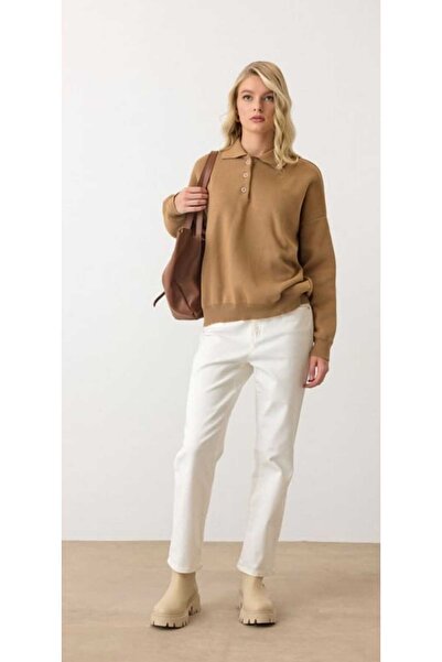 NOTCHTR Women's Plain Basic Button Detailed Polo Neck Knitwear Sweater