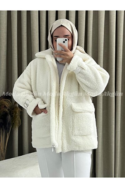 MODA AKGÜN KOL KEMERLİ PELUŞ TEDDY KABAN