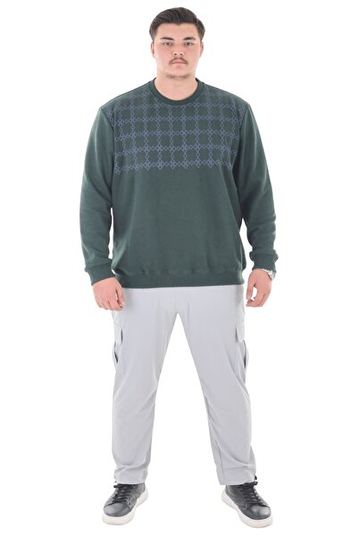 marufshop Wide Fit Crew Neck Cotton Thessaloniki Sweater Suitable for Men's Plus Size between 122 Kilos-158 Kilos