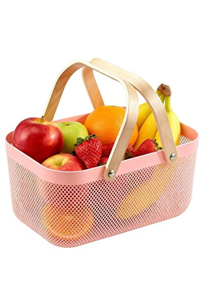 Generic Mesh Fruit Baskets with Wooden Handle，Multi-functional Kitchen Storag...