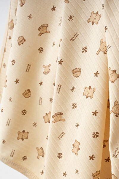 yukobaby bebeğiniz için en doğalı Winter Bear Bej Naturel Pamuklu 80x90 cm Tek Kat Bebek Battaniye yk8934