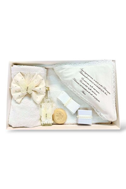 KidsMagazin Set botez fildeș cu fluture, perle și pene