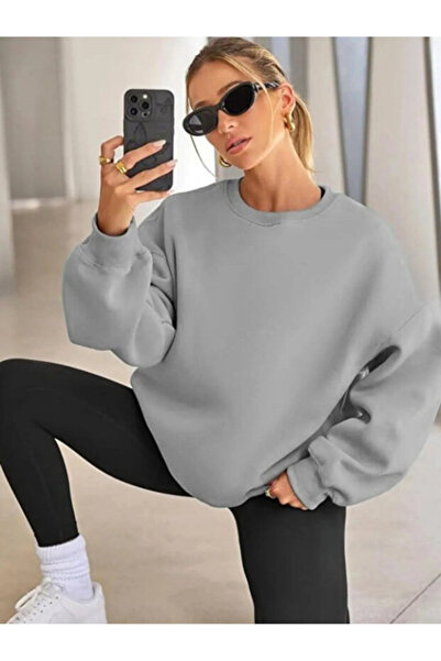 LiyAdaCo Unisex Oversized Crew Neck Gray Sweatshirt -Hoodie