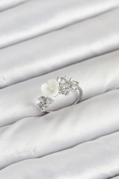 Skygo Brass Silver Color Flower Model Zircon Stone Women's Ring - Tj-Byk3879