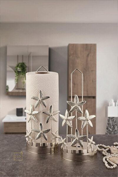 Leila Silver Metal Paper Towel Holder-Napkin Holder with Sea Star Home Decoration
