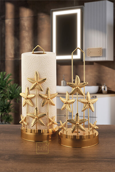 Leila Deniz Yıldızlı Altın Metal Kağıt Havluluk-Peçetelik Ev Dekorasyon