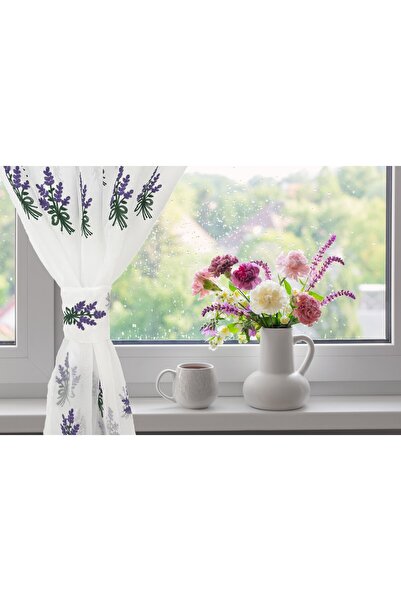 OEM Kitchen curtain, 130x130 cm, with drapery, lavender, white/purple