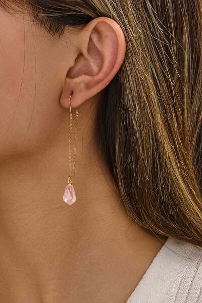 FAYRA ACCESSORIES Nar Tanesi Murano Cam Altın Kaplama Küpe