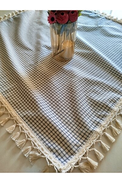 denizli hatırası Organic Linen 100% Cotton Soft Easy-Iron Cream Fringed Gray Checkered Tablecloth