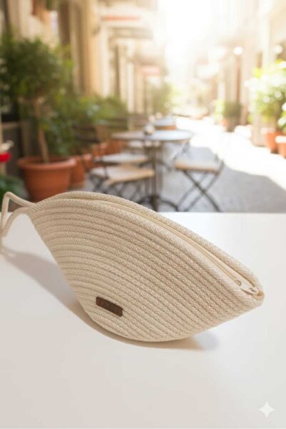 AZR HOME DESİGN Jute Rope Wicker Wallet Bag Makeup Bag with Zipper