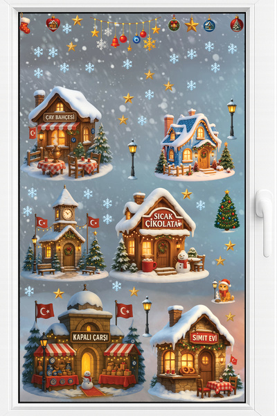 Echo Home مجموعة ملصقات مدينة الشتاء لرأس السنة الجديدة - ملصقات زجاجية مزخرف...