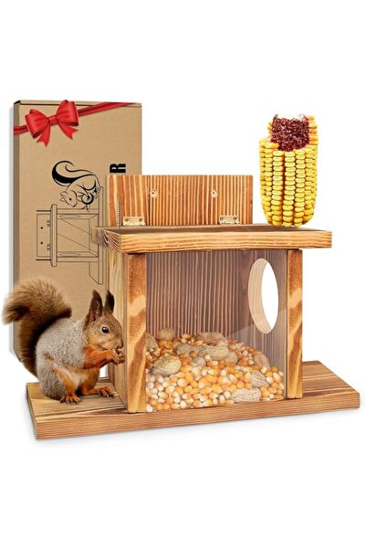 Generic Carbonized Wood Squirrel Feeder, Durable Outdoor House Box with Remov...