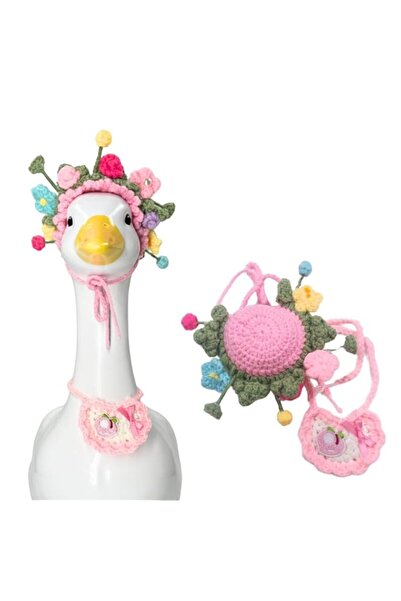 Generic 8.3 Inch Handmade Crochet Goose Outfit with Knit Hat & Pink Floral Co...