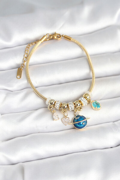Skygo Brass Gold Color World Charm Women's Bracelet - Tj-Bb7987
