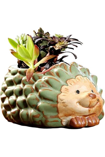 Generic Small Ceramic Planter Pot, Hedgehog Ceramic Flowerpot, Vintage Bronze...
