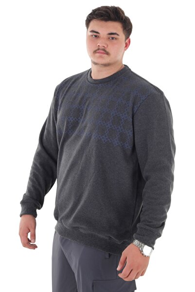 marufshop Wide Fit Crew Neck Cotton Thessaloniki Sweater Suitable for Men's Plus Size between 122 Kilos-158 Kilos