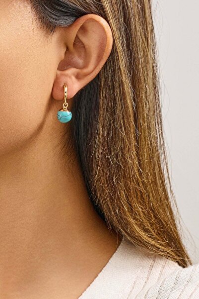 FAYRA ACCESSORIES Turkuaz Taşlı Altın Kaplama Küpe