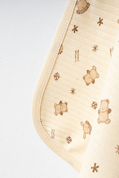 yukobaby bebeğiniz için en doğalı Winter Bear Bej Naturel Pamuklu 80x90 cm Tek Kat Bebek Battaniye yk8934