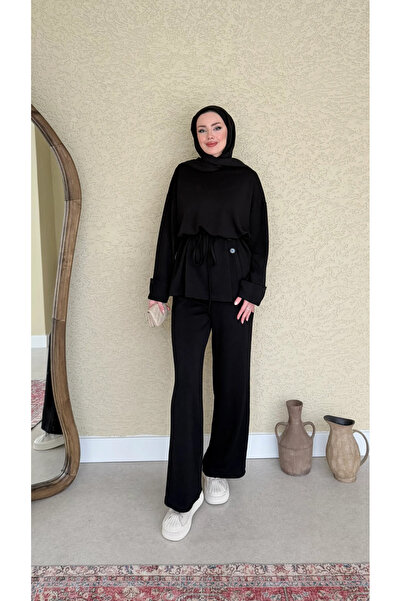 Miraydın Butik Women's Button Detailed Portable Belted Double Suit M5002 - Black