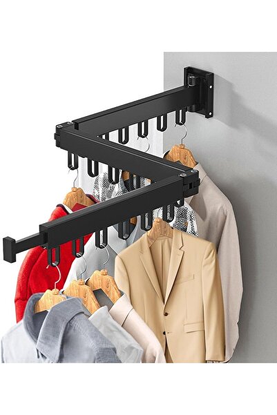 WELSMAR Suport Uscare Haine Pliabil si Retractabil cu Carlige pentru Balcon, Baie, 127 cm, Negru