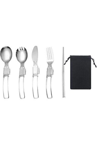 Generic Stainless Steel Camping Cutlery Set, Folding Knife Fork and Spoon, Co...