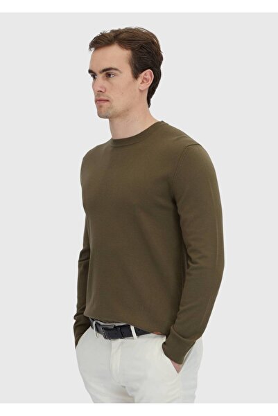 Ramsey Khaki Crew Neck Plain Knit Sweater