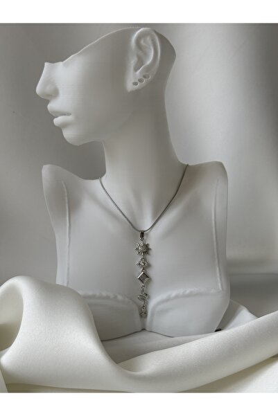 NB STEELORA Silver Color Zircon Stone Sun and Moon Figured Women's Steel Neck...
