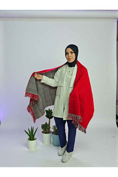 Nöşre Design Women's Double-Sided Plaid and Solid Color Shoulder Shawl Scarf