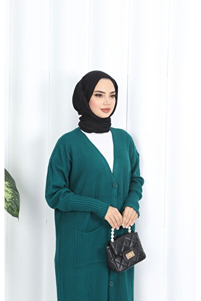 NİSUM MODA Long Knitted Cardigan with Pockets