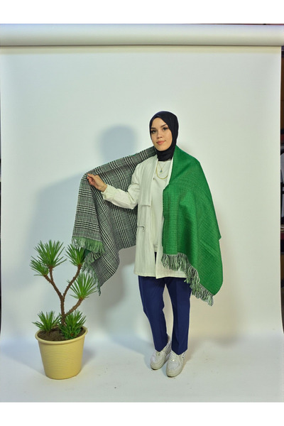 Nöşre Design Women's Double-Sided Plaid and Solid Color Shoulder Shawl Scarf