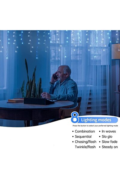 OEM Instalație Turturi de Crăciun 15 m, 360 LED-uri, 8 efecte luminoase, Interconectabilă, Albastră