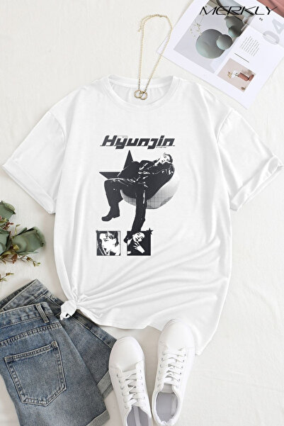 barsdepo Tricou Stray Kids Hyunjin cu imprimeu , supradimensionat Tricou alb ...