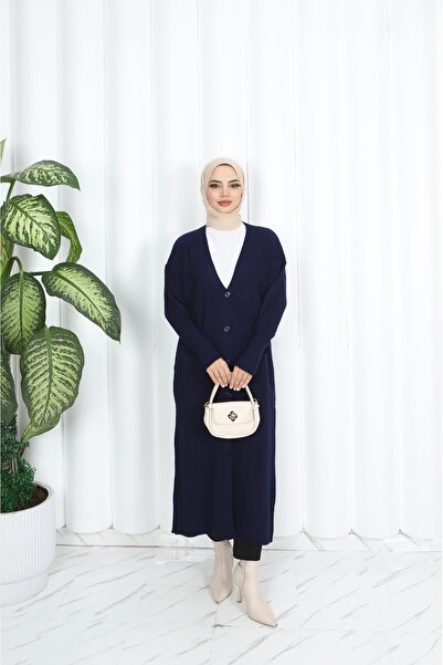 NİSUM MODA Long Knitted Cardigan with Pockets