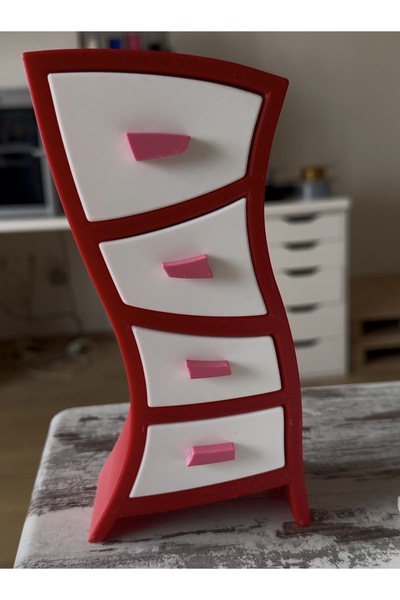 SS 3D MODELLEME Desktop Jewelry Organizer, Modern Decorative 4-Shelf Cabinet Model Organizer, Earring Ring Cabinet