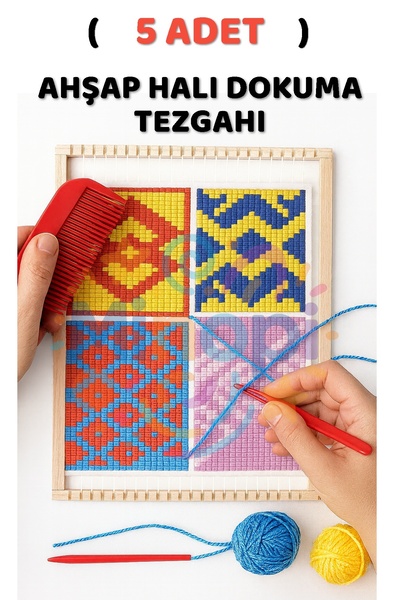 Minopi ( 5 Adet ) Ahşap Halı Dokuma Tezgahı Hobi Okul Elişi Çocuk Halı Dokuma Tezgah