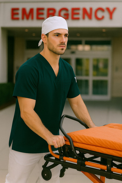 mirach Set de 2 uniforme medicale pentru bărbați, pentru lucrătorii de ambulanță, uniforme medicale, topuri unice, uniforme chirurgicale albe cu șapcă ca cadou