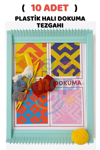 Minopi ( 10 Adet ) Plastik Halı Dokuma Tezgahı Hobi Okul Elişi Çocuk Halı Dokuma Tezgah