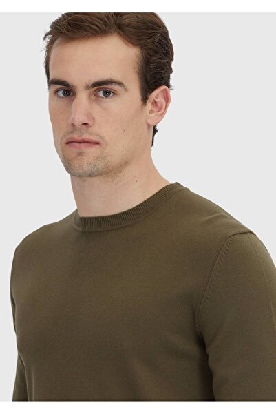 Ramsey Khaki Crew Neck Plain Knit Sweater