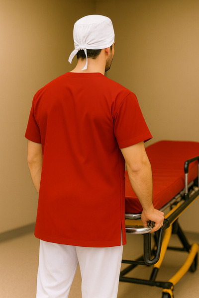 mirach Set of 2 Men's Emergency Paramedic Workers Medical Uniform Single Top Scrubs White Surgical Cap with Gift