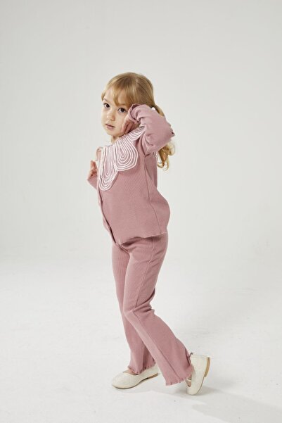 noliva bebek ve çocuk Girl's Ruffled Wide Collar Knitwear Set – Powder Elegance