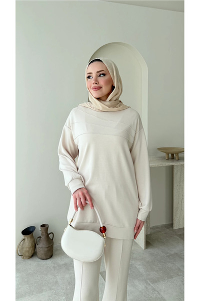 Miraydın Butik Women's Hijab Green Trousers Double Set M7154 - Beige