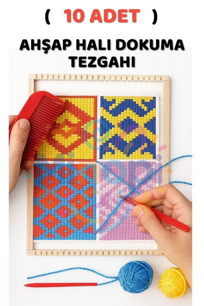 Minopi ( 10 Adet ) Ahşap Halı Dokuma Tezgahı Hobi Okul Elişi Çocuk Halı Dokuma Tezgah