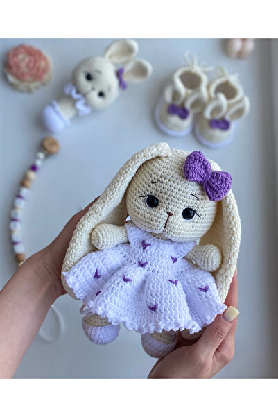 BABYBOUTİQUEHOUSE Amigurumi mor kalpli tavşan set