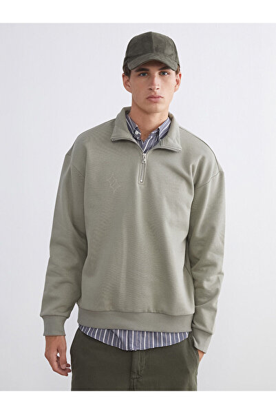 LC Waikiki Мъжки суитшърт с щампа с дълги ръкави и стояща яка