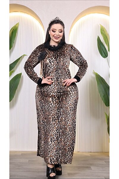 Kaptins Kadin Uzun Elbise Kadife Kumaş