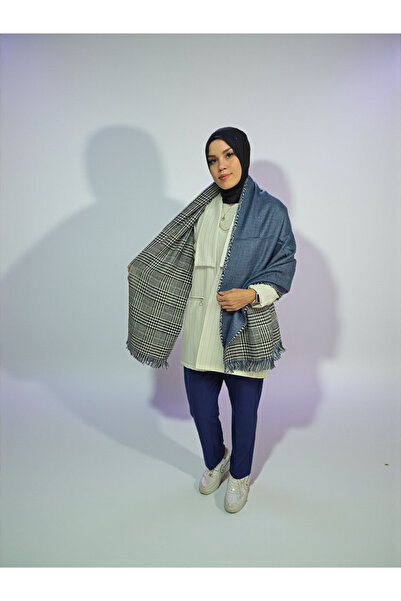 Nöşre Design Women's Double-Sided Plaid and Solid Color Shoulder Shawl Scarf