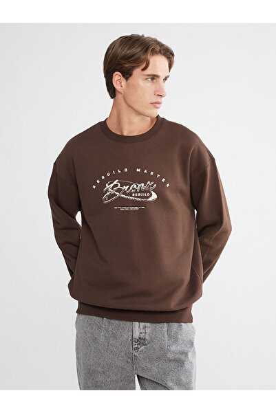 LC Waikiki Peak New Season Crew Neck Printed Thick Men's Sweatshirt