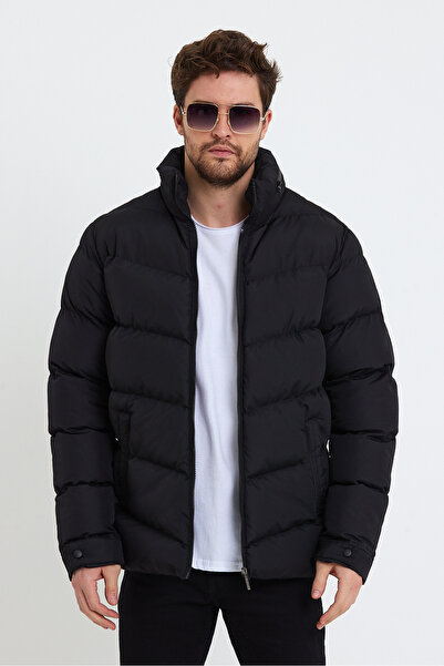 Bossago Water and Cold Resistant Black Men's Coat - Gizli Hooded