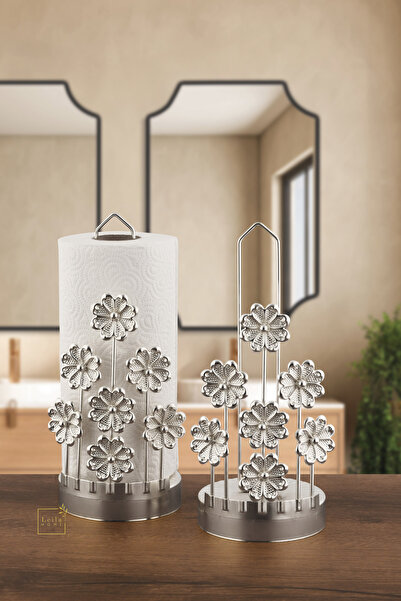 Leila Daisy Silver Metal Paper Towel Holder-Napkin Holder Home Decoration