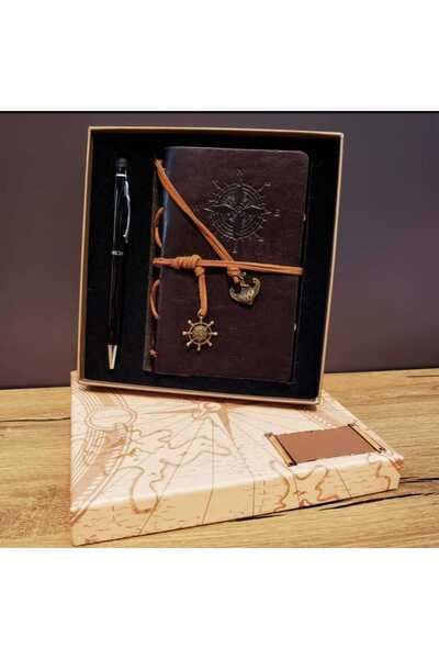 mr shopping مجموعة هدايا MR Pusula مطبوع تتضمن دفترًا وقلمًا جافًا بتصميم خاص، هدية رائعة